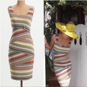 Bailey 44 Maia Column Striped Bodycon Stretchy Tank Dress, Cream, Coral, Medium